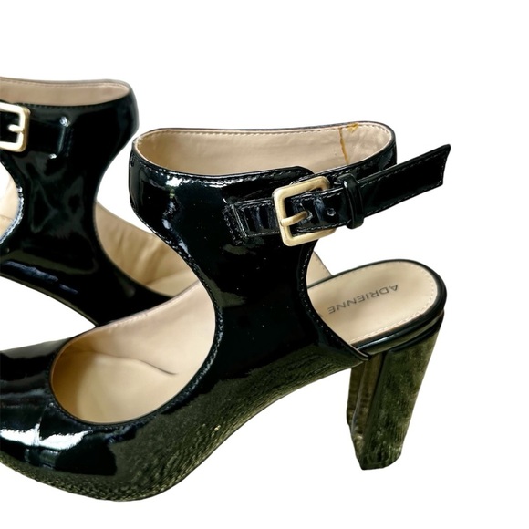 Adrienne Vittadini Black Patent Leather Ankle Strap Heels Size 8 - Picture 6 of 7